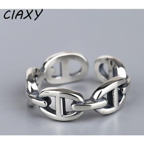 CIAXY 925 Sterling Silver Retro Pig Nostril Rings for Women Ladies Adjustable Smooth Thai Silver Chain Ring Party Gifts Jewelry