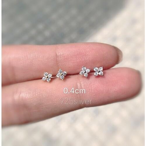 925 Sterling Silver Stud Earrings Women Lucky Charm Small Simple Ear Bones Flower Delicate Geometric Earring Korean Jewelry
