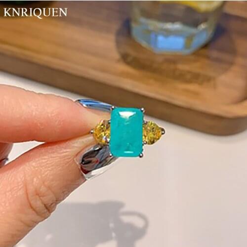 2021 Trend 8*12mm Paraiba Tourmaline Emerald Rings for Women Luxury 925 Sterling Silver Gold Color Ring Party Fine Jewelry Gift
