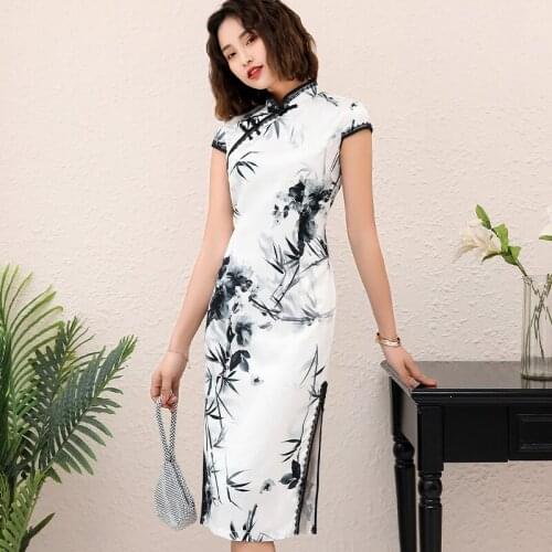 2021 Women Cheongsam Chinese Dress Qipao Vintage Printed Qipao Dresses Traditional Ladies Floral Elegant Cheongsam Dress 30979