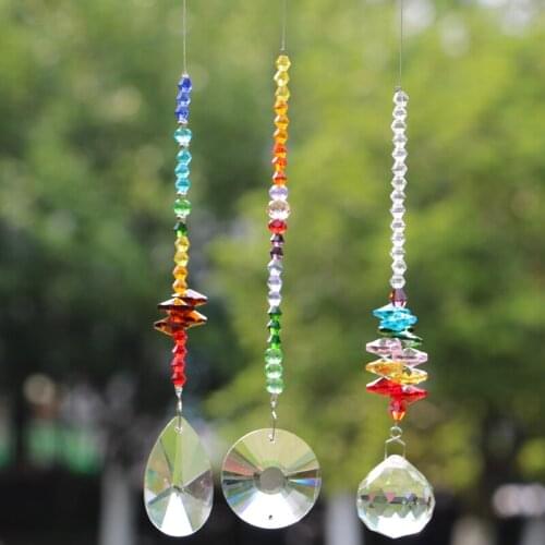 1PCS Chakra Crystal Glass Suncatcher Prism with Colorful Octagon Beads Window Hanging Ornament Rainbow Suncatchers