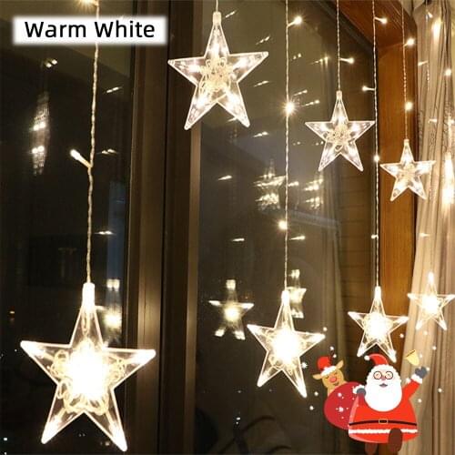 2.5M LED Star Christmas Garland Curtain Light 220V Outdoor/Indoor String Fairy Lights For Wedding Holiday Party New Year Decor
