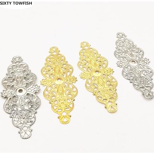 20 Pieces 24x61mm Gold color/White K Metal Middle hole Filigree Flowers Slice Charms Settings DIY Components Jewelry Findings