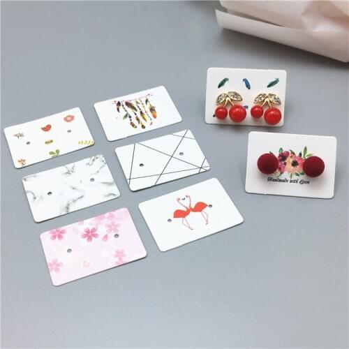 200pcs/lot Paper Simple Marble/ Feather/Flamingo Color Printed Girls Jewelry Ear Stud display Card 3.5x2.5cm Small Paper Tag
