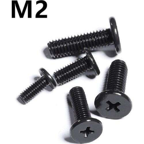 200PCS M2x3/12mm Black 304 Stainless Steel Cross Phillips Ultra Thin Super Low Flat Wafer Head Screw Bolt For Laptop Computer CM