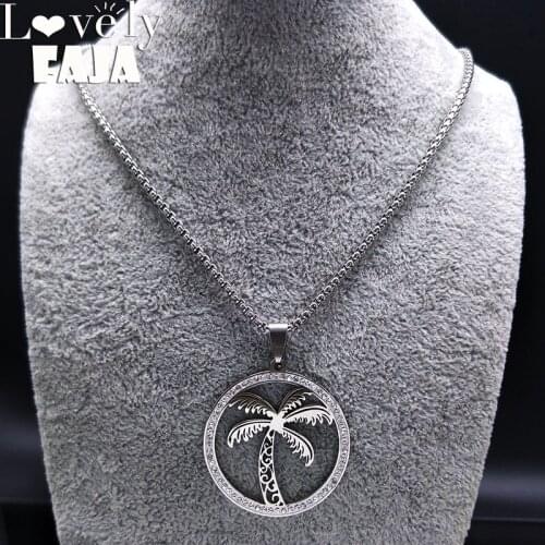 2021 Fashion Crysta Stainless Steel Statement Necklace for Women Silver Color Coconut Tree Necklace Beach Jewelry collier N18522
