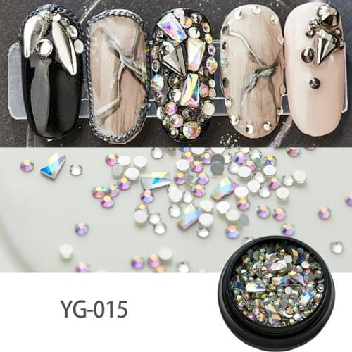 RIKONKA 1Box Gold Silver Glass Moon Star Series Round/Mixed Shape Nail Rhinestones 3D DIY Nail Jewelry Nail Decorations