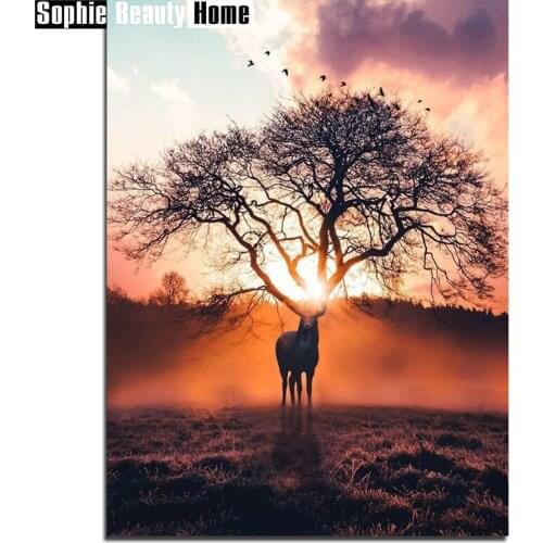 5D DIY Diamond Painting Deer Under Tree Full Drill Mosaic Rhinestone Cross Stitch Kits Handmade Embroider Crafts 060606