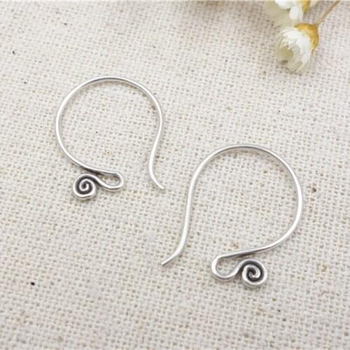 925 stering silver retro big ear hook Thai silver round ear buckle for making jewelry accessories Earrings Hooks 15*20mm 5pairs
