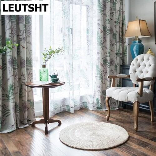 American Tropical Curtains for Living Dining Room Bedroom Green Blue Leaves Tulle Cortinas Sheer Curtain Window Treatments
