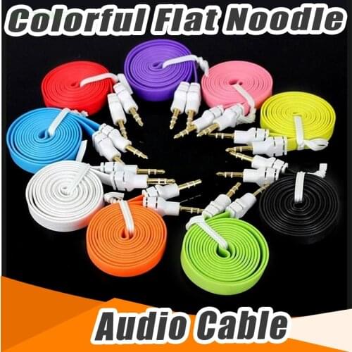 Audio Aux Cable 1m Flat Noodle 3.5mm to 3.5mm Car Stereo AUX Extended Auxiliary Cord for Xiaomi MP3 PC Headphone Speaker 100pcs