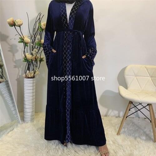 Velvet Muslim Hijab Abayas Women Dubai Caftan Robe Bangladesh Plus Size Boubou Woman Jalabiya Turkish Dresses Diamond Gown Islam