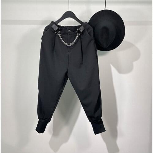 Owen Seak Men Casual Pencil Pants High Street Wear Mens Clothing England Sweatpants Preppy Autumn Winter Cross Black Pants