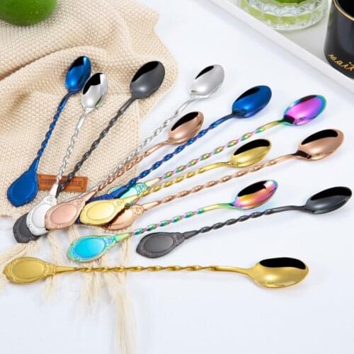 European Stainless Steel High-end Court Spoon Coffee Spoon Retro Mirror Spoon Creative Long Handle Stirring Ice Spoon