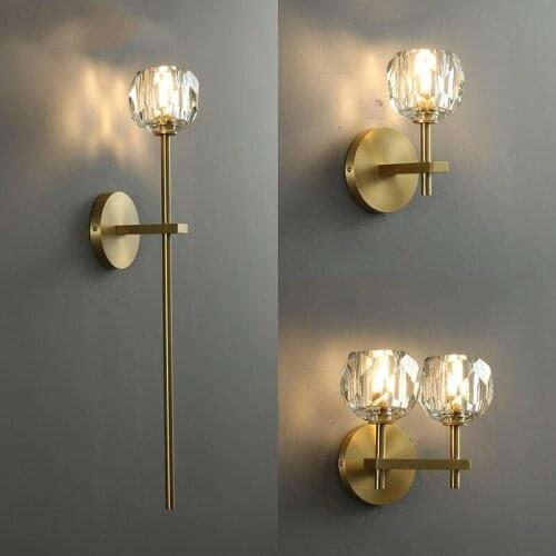 European Copper Crystal Wall Light Bedside Lamp for Bedroom Decoration Sconce lamp G9 Wall Sconce Indoor Lighting Fixture MJ1016