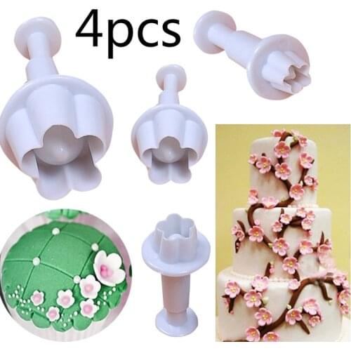 Hot Sale 4Pcs/Set Plum Flower Plunger Fondant Mold Cutter Cake tools Decorating Christmas Cake Decorating Tools