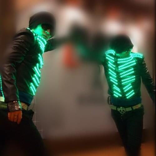 Hot Sale Led Luminous Robot Suit Can Change 7 Colors Flashing Growing Light Up Costume Jacket DJ Dance Wear Party Free Shipping