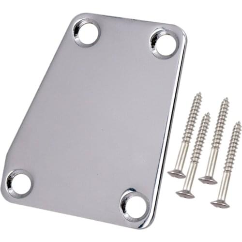 Electric Guitar Steel Chrome 4-Hole Neckplate Neck Plate with Mounting Screws Fits for ST Electric Guitar Bass