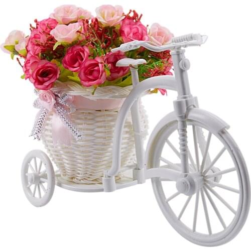 Idyllic Home Furnishings Simulation Flower And Flower Car Suit Bicycle Knitted Flower Basket Fake Flower Diamond Rose Pink