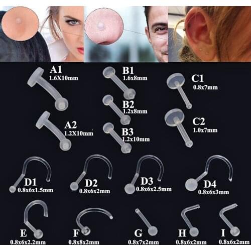 Bioplast Flexible Nose Lip Stud Flexible Push Fit Labret Retainer Cartilage Tragus Helix Earring Eyebrow Belly Ring Piercing