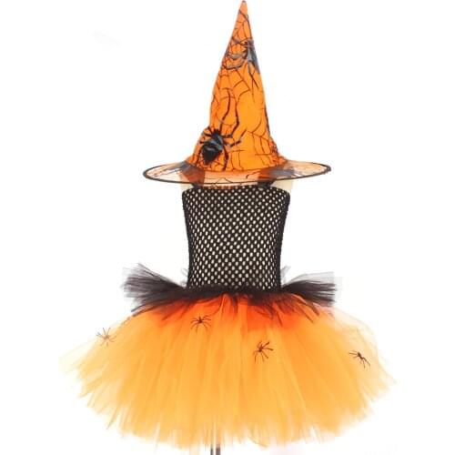 Girls Spider Halloween Costume Dress Baby Carnival Disguise Masquerade Dresses Toddler Cosplay Outfits Girl Witch Hat TUTU Dress