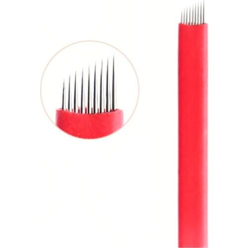 Red 9 Pin Permanent Makeup Manual Eyebrow Tattoo Needles Blade For 3D Embroidery Microblading Tattoo Pen Machine