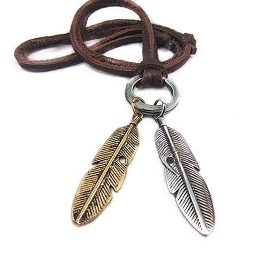 Cool Unisex Vintage Charms Choker 2 Winged Feather Pendant Leather Long Necklace
