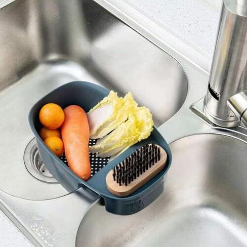 Kitchen Fruit Vegetable Drainage Rack Basket Multifunction Sink Leftovers Filter Hanging Net Drain Basket Anti-blocking Funnel
