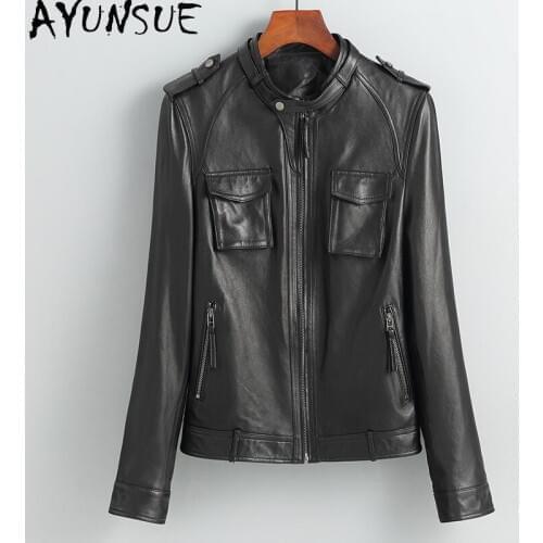 AYUNSUE Real Genuine Leather Jacket Women 2021 Fashion Vintage Short Motorcycle Women Coat Korean Womens Clothing Veste En Cuir