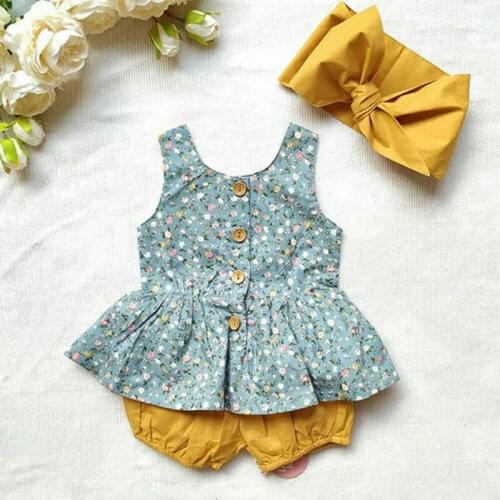 2020 Summer Princess Floral Sleeveless Tops Dress+Shorts+Headband Newborn Baby Girls Clothes Sets 3Pcs Baby Girl Outfits 0-24M