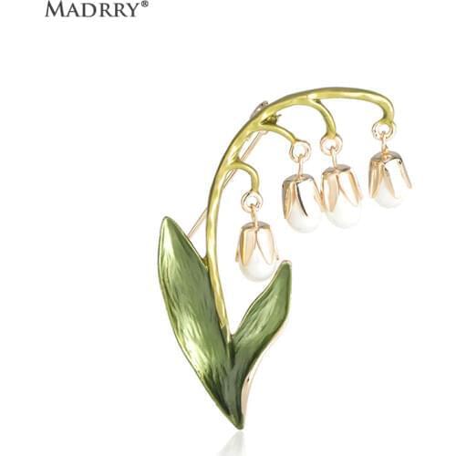 Madrry Elegant Enamel Flower Pendant Tassel Brooches Pins Gold Color Copper Metal Women Mens Party Weddings Bouquet Brooch Gift