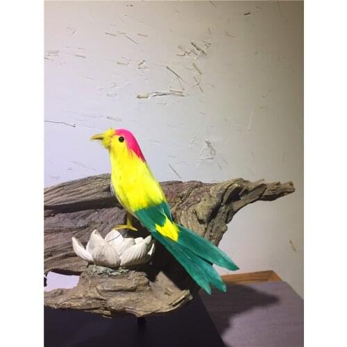 Mini simulation cute bird model plastic & furs yellow&green bird doll gift about 15cm 0656