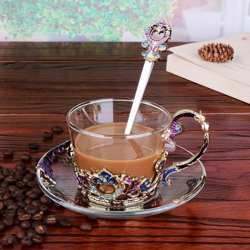 201-300ml enamel coffee cup set dish Saucer Set European style mug cup tea cup tea set