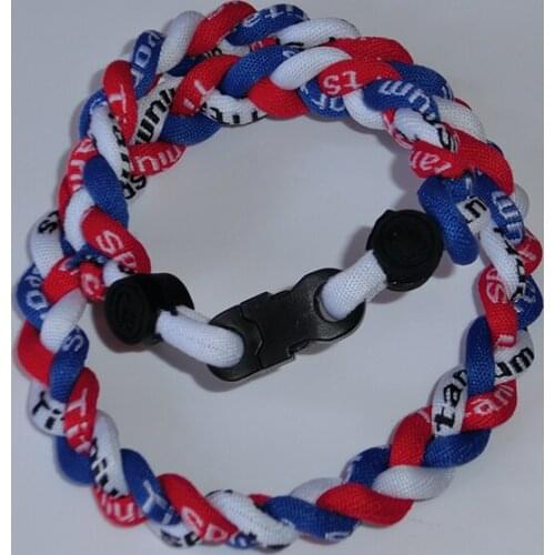 NEW! BASEBALL Titanium Tornado Sport Necklace 20"blue red white 3 ROPE