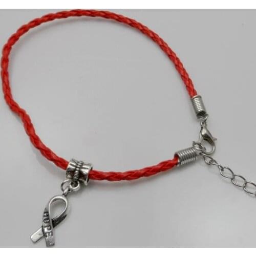 Wholesale Free Ship Lot 100pcs Red Hope Twist Leather Cord Rope Bracelets Bangle Fashion