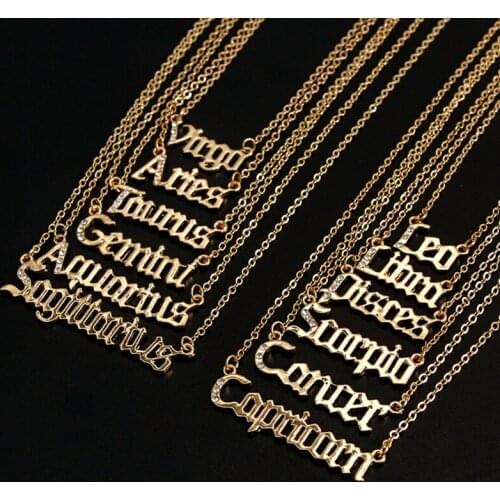12 Zodiac Letters Pendant Necklace Old English Scorpio Aries Taurus Gemini Cancer Leo Choker Horoscope Signs Necklace Friendship