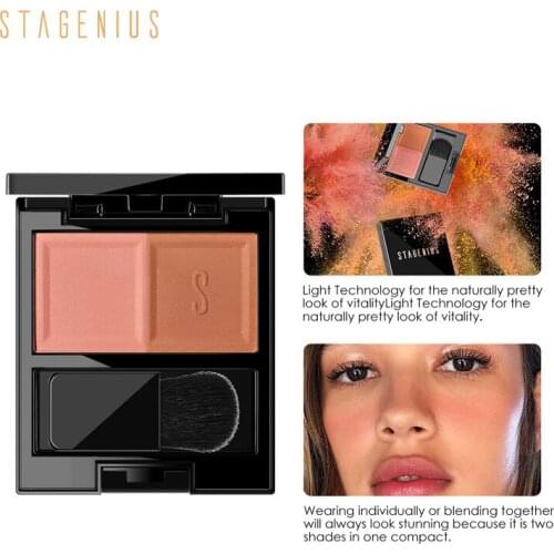 STAGENIUS Two-tone Blusher Palette Matte Blush Pressed Powder Brighten Face Long-lasting Blush Contour Makeup With Brush TSLM2
