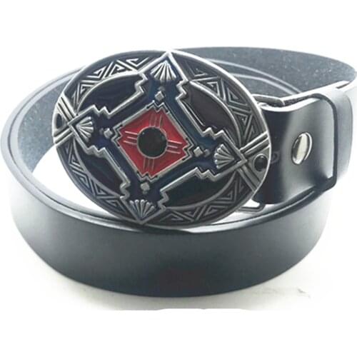 Western cowboy personality casual wild cross pattern belt buckle zinc alloy PU leather belt casual men and women accessories