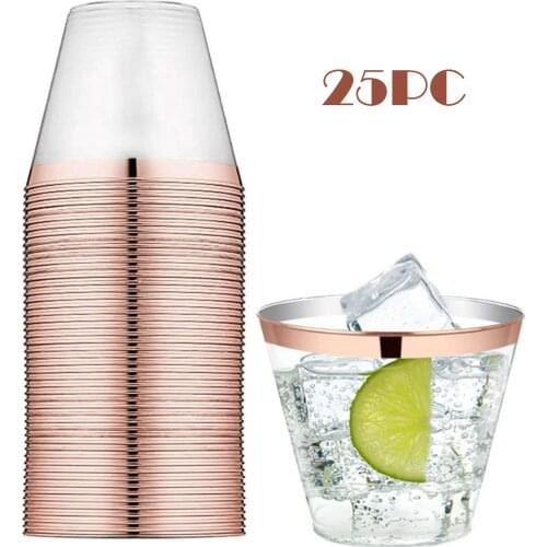 25 Pieces Transparent With Gold Edge Plastic Cups Drinking Cups Bar Party Wedding Camping Beach And Picnic Disposable Cups Чашки