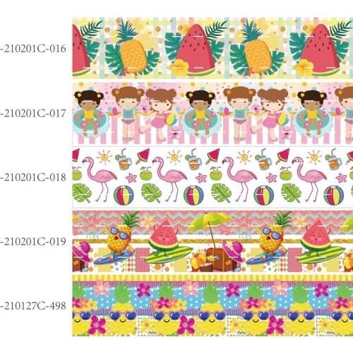 50 yards/lot) New style 16mm 22mm 25mm 38mm summer flamingo and pineapple printed grosgrain ribbon