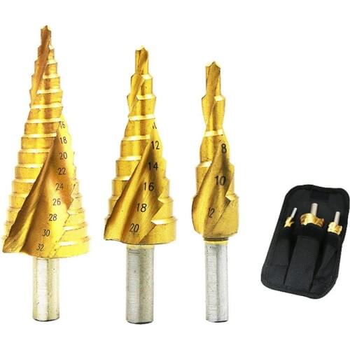 Six corner handle titanium spiral groove step drill triangle handle step drill multi-function drill bit 4-32mm 4-12 4-20 3pcs