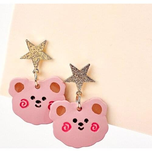Cute Pink Bear Star Earrings for Women Chic Sweet Summer Korean Fashion Dating Jewelry 2021 Trend Friends Gift M4