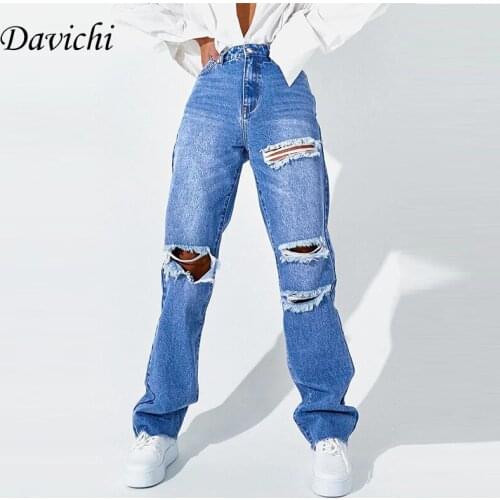 Scratching Blue Woman Jeans Loose High Waist Daddy Pants Ripped Woman For Boyfriend Femme Mom Fashion Carrot Trousers Street