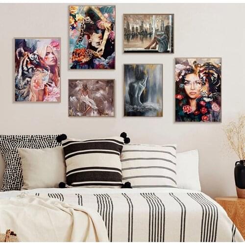 Nordic Home Decor Printing Poster Modern Abstract Watercolor Animal Woman Canvas Painting for LivingRoom Wall Art Canvas Picture