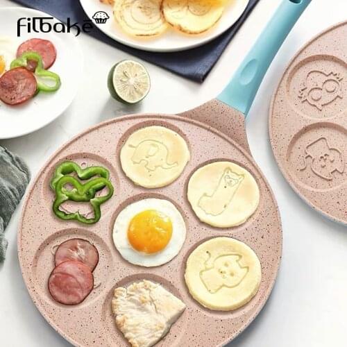 Filbake Smile Face Pancake Pan Non-stick Griddle Egg Frying Grill Pan Mini Crepe Maker 7-Mold Pancakes Cookware Omelet Cooker