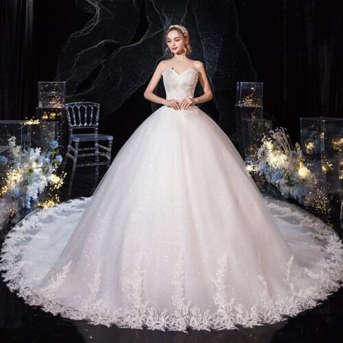 Wedding Dress 2021 New Luxury Strapless Wedding Dress With Train Princess Bling Bling Vestido De Noiva Plus Size