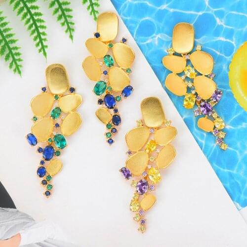 Blachette Gorgeous Elegant Charms Dangle Earrings Trendy Cubic Zircon Wedding Engagement Party Indian Gold Earrings for Women