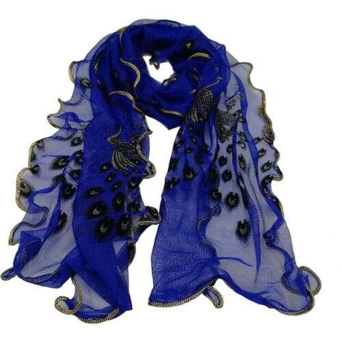YRRETY New Design Women Scarf Mesh Peacock Feather Flower Pattern Embroidered Lace Long Soft Wrap Silk Shawl Ladies High Quality