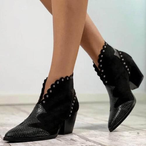 2020 Female Autumn Winter Rivet Leather Cowboy Ankle Boots Women Wedge High Heel Booties Snake Print