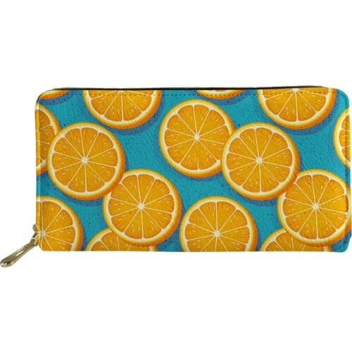 Orange Print Womens Wallet PU Leather Durable Phone Coin Purses Ladies Fashion Long Purse for Card Holder Zip Around Wallets